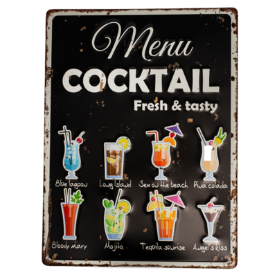 Табличка металлическая 30x40 см «Menu Cocktail» DE-3040-MC