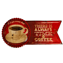 Табличка металлическая фигурная 40х20 см «There is always time for coffee» DE-4020F-TC