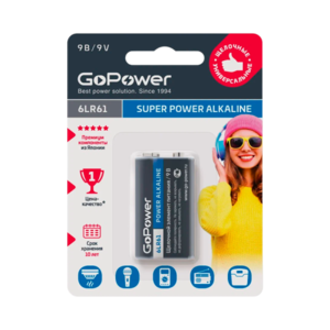 GoPower Батарейка Крона 6LR61 BL1 Alkaline 9V (1 шт)