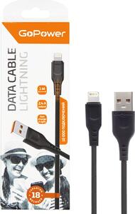 GoPower Кабель GP01L USB (m)-Lightning (m) 1.0м 2.4A ПВХ черный (1/200/800)